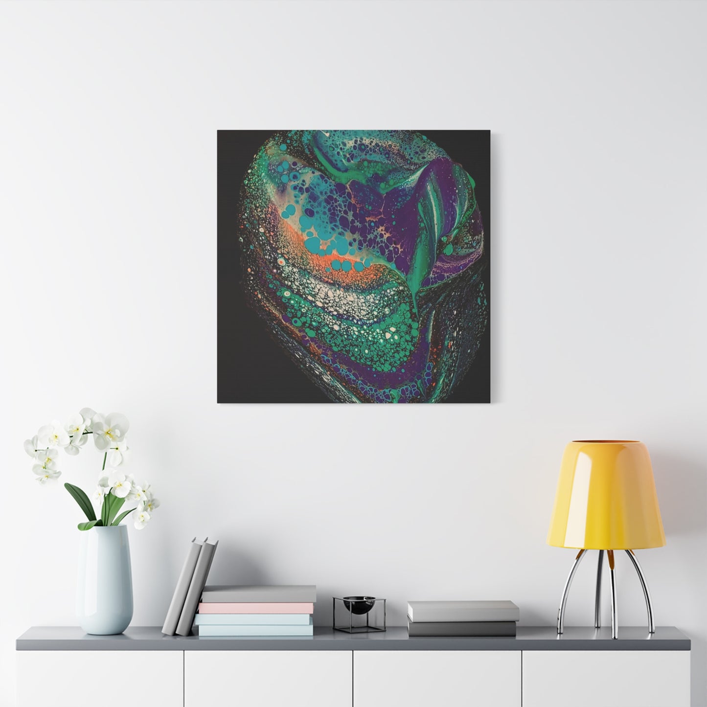 Abstract Fluid Art Canvas Print — Teal, Purple & Gold Swirl Matte Stretched Wall Art