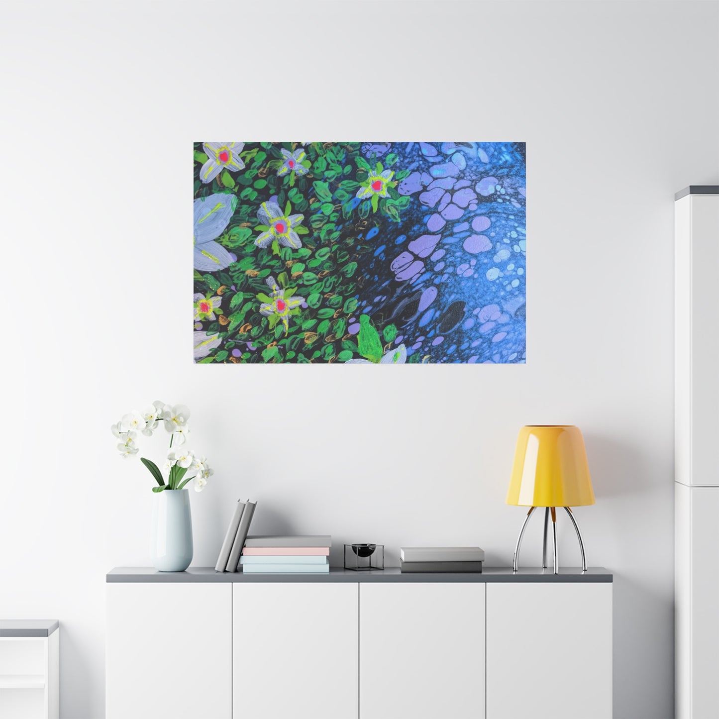 Floetrol&Flowers -  Reef Matte Canvas Wall Art — Blue & Green Abstract Flower Painting