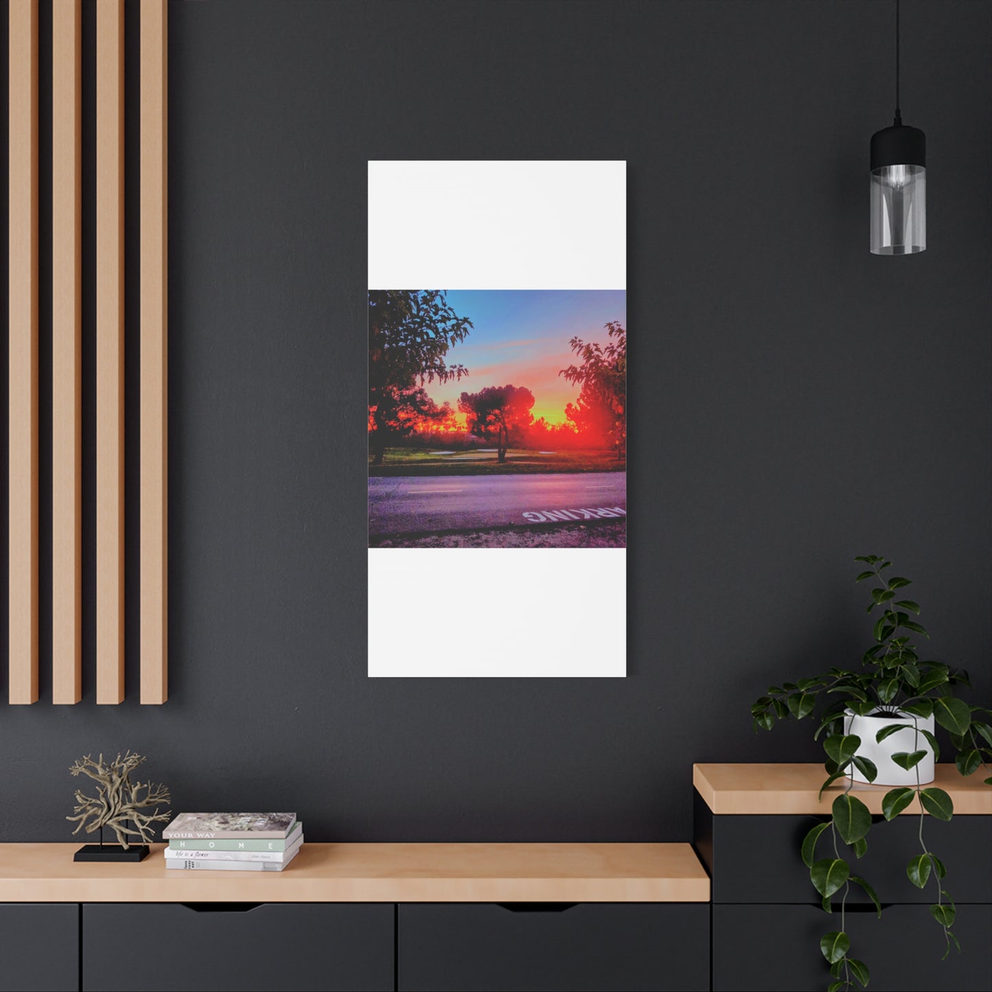 4th green @muni - Sunset Park Matte Canvas Print — Vibrant Red & Orange Landscape Wall Art