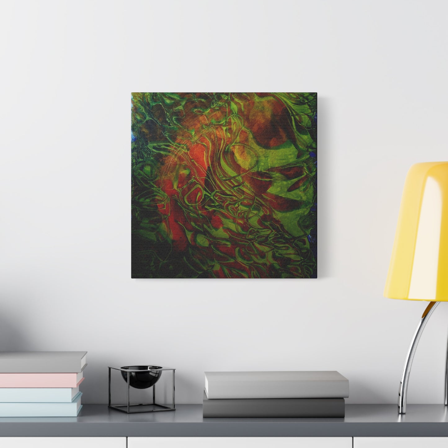 Abstract Green & Red Fluid Art Canvas Print