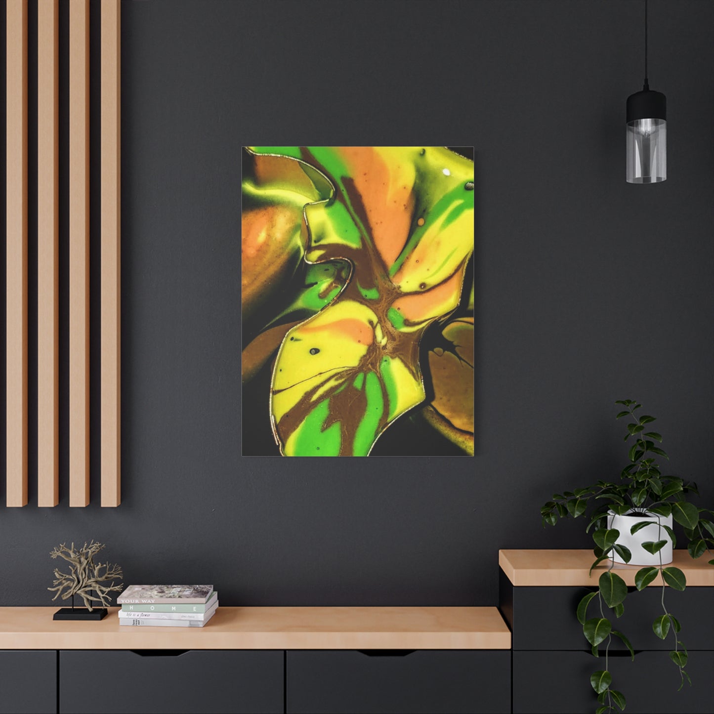 Abstract Green & Gold Fluid Art Matte Canvas Print (Stretched)