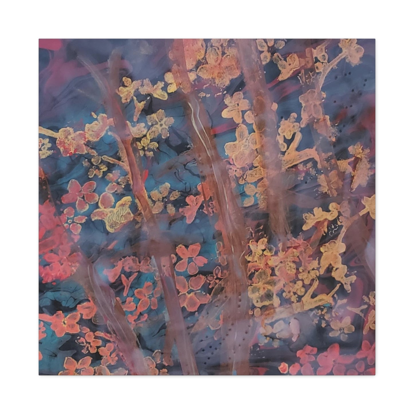 Abstract Floral Canvas Print — Moody Pink & Blue Stretched Wall Art