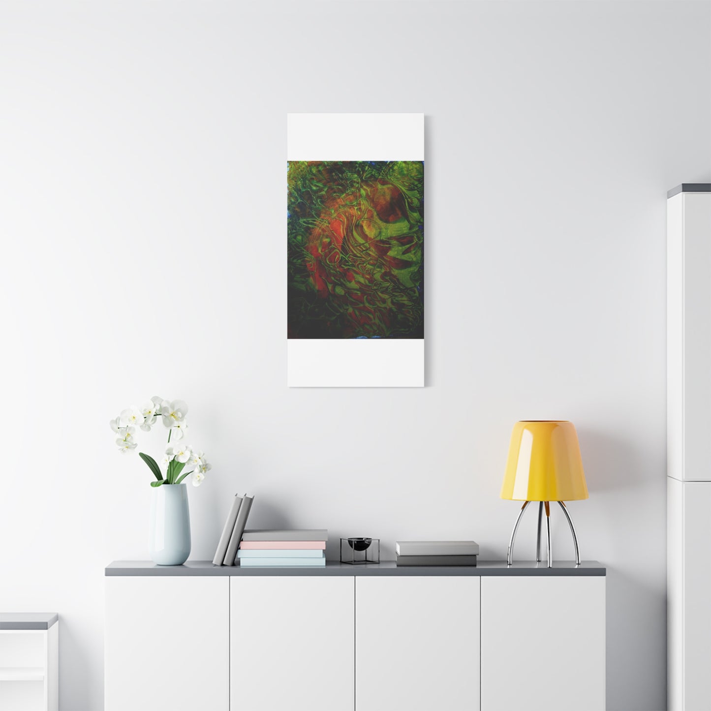 Abstract Green & Red Fluid Art Canvas Print