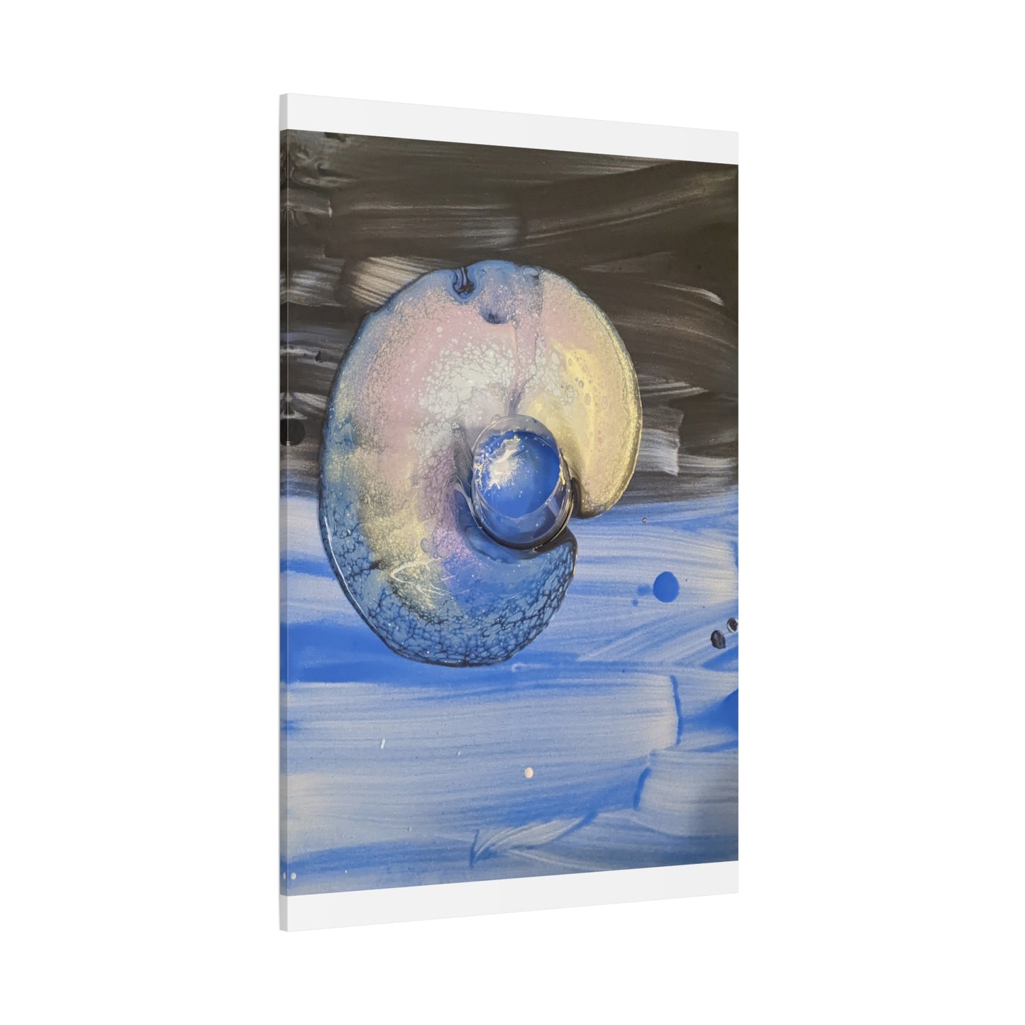 the nautilus - Abstract Blue Spiral Matte Canvas Art - Nautical Coastal Wall Decor