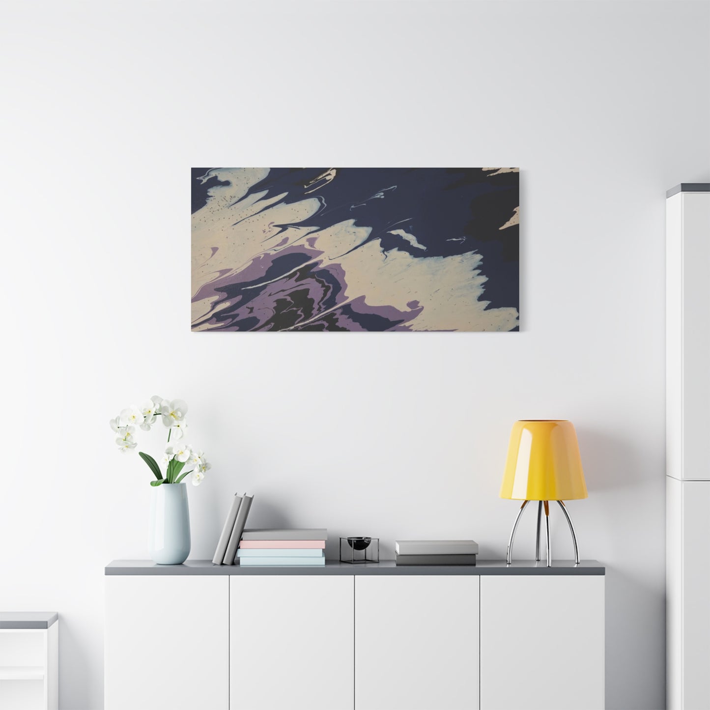 Abstract Navy & Lavender Wave Matte Stretched Canvas (1.25")