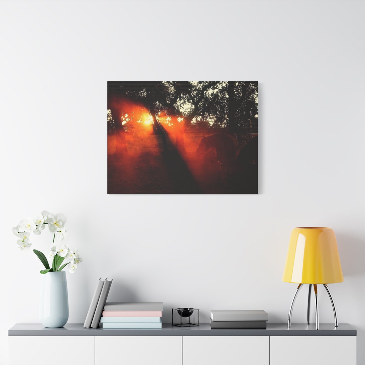 Sunset Forest Matte Canvas Wall Art — Dramatic Orange Light Photography