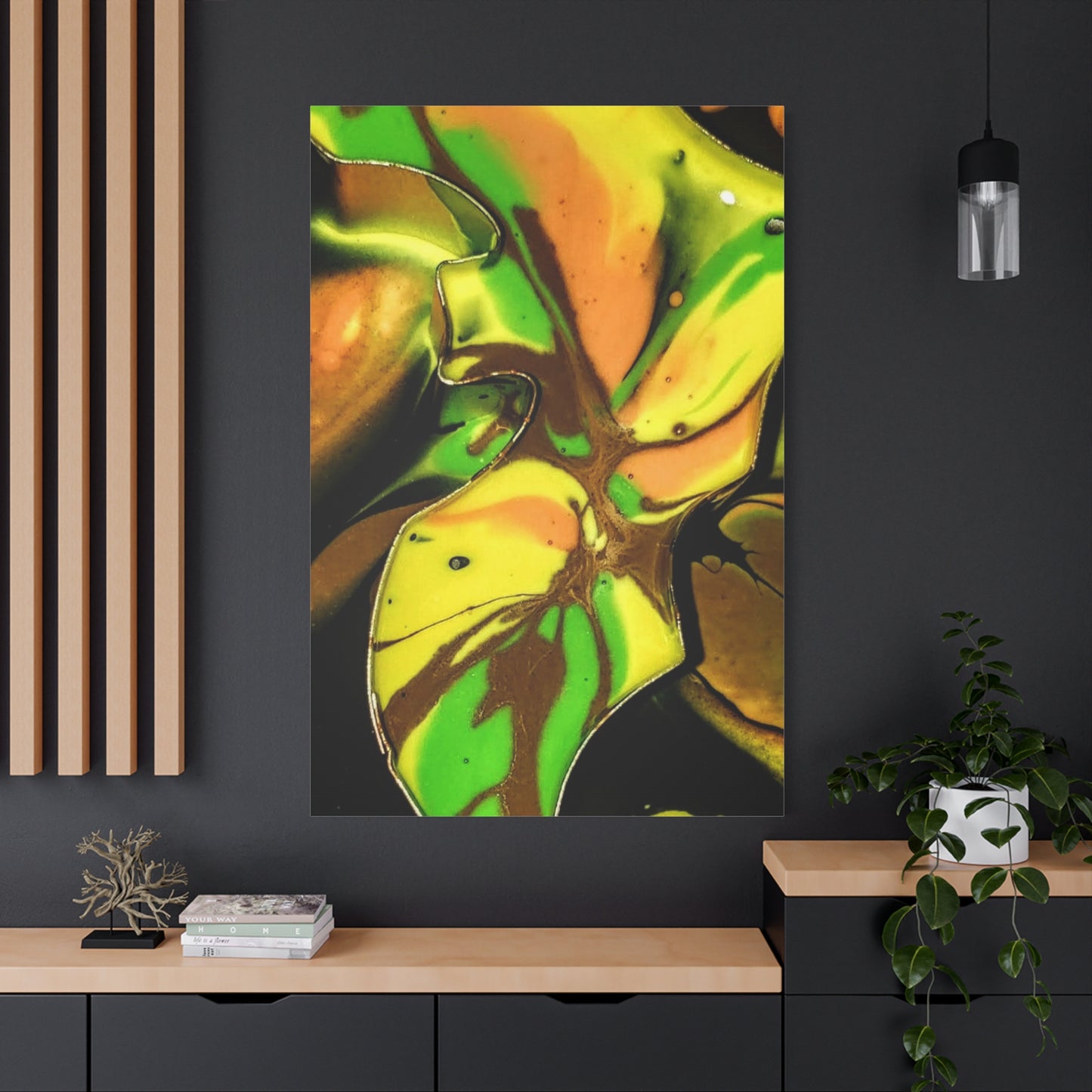Abstract Green & Gold Fluid Art Matte Canvas Print (Stretched)