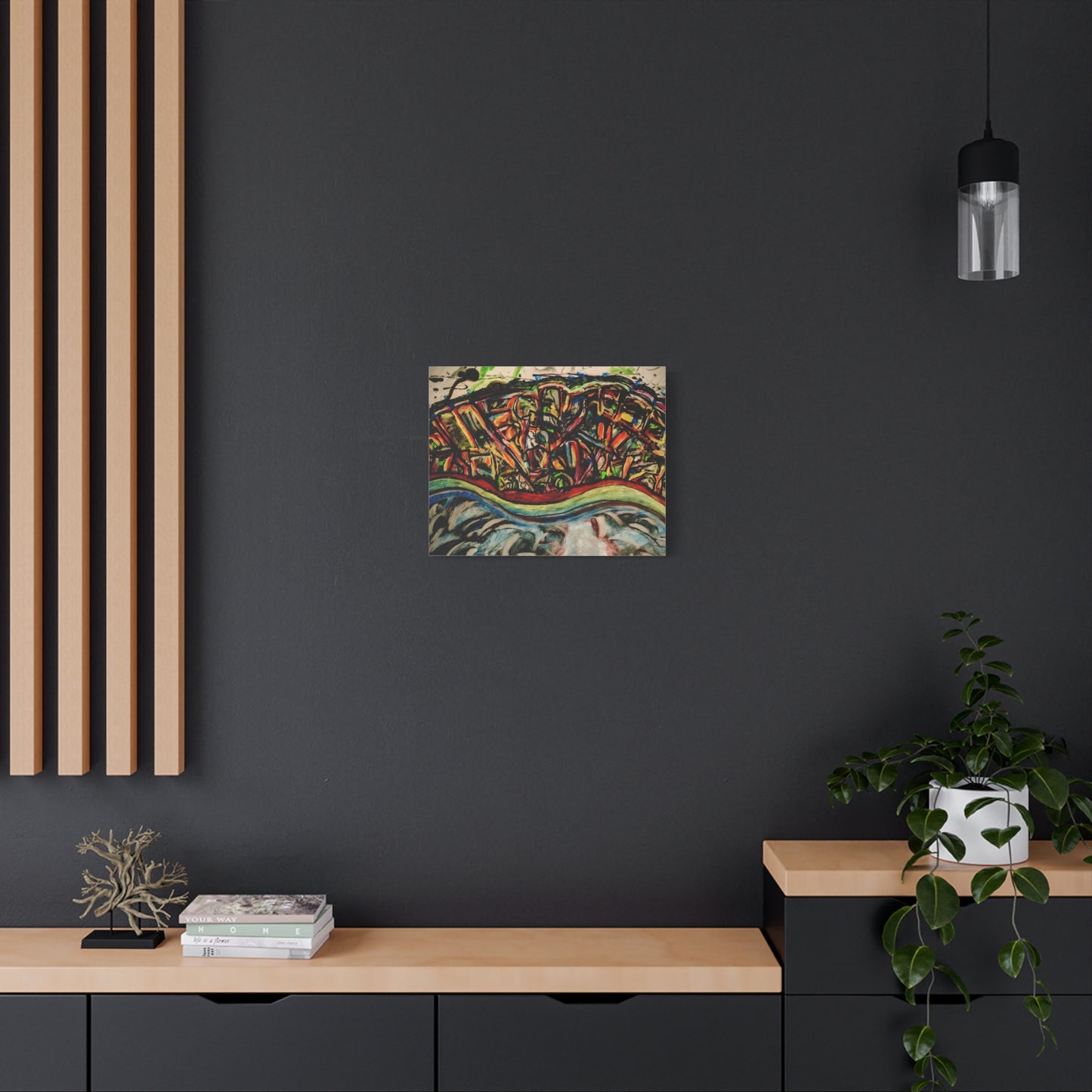 Acrylic_inequalities - Abstract Coastal Cityscape Canvas — Vibrant Ocean Wave Wall Art