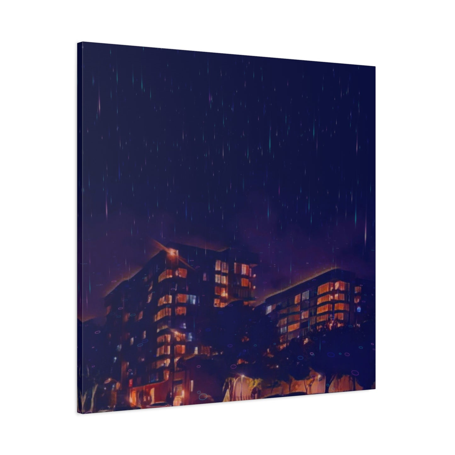 Neon Percipitation @ night - Canvas Print — Moody Urban Wall Art