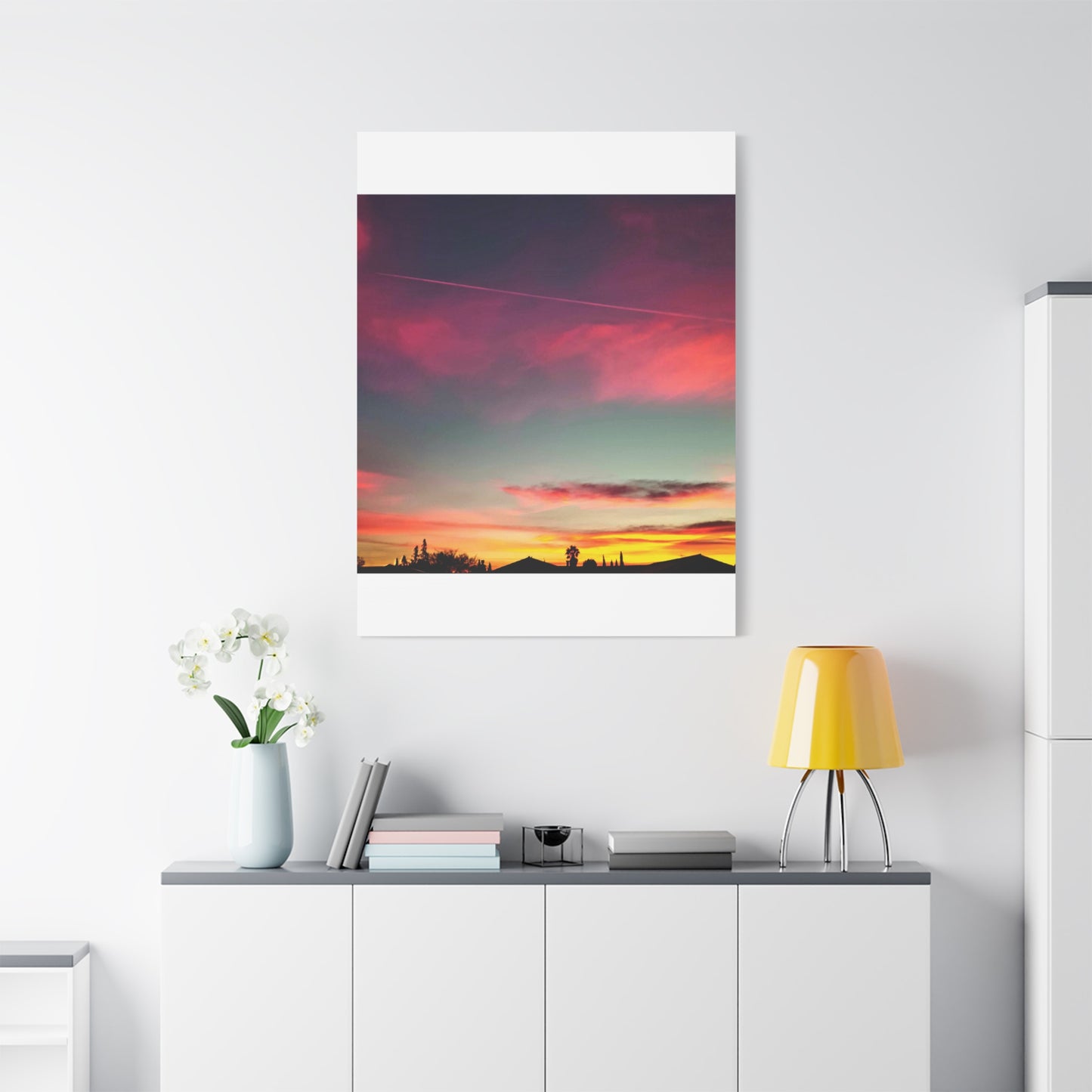 pink sky at morning - Horizon Matte Canvas Print — Vibrant Pink & Teal Sky Wall Art, Stretched 1.25"