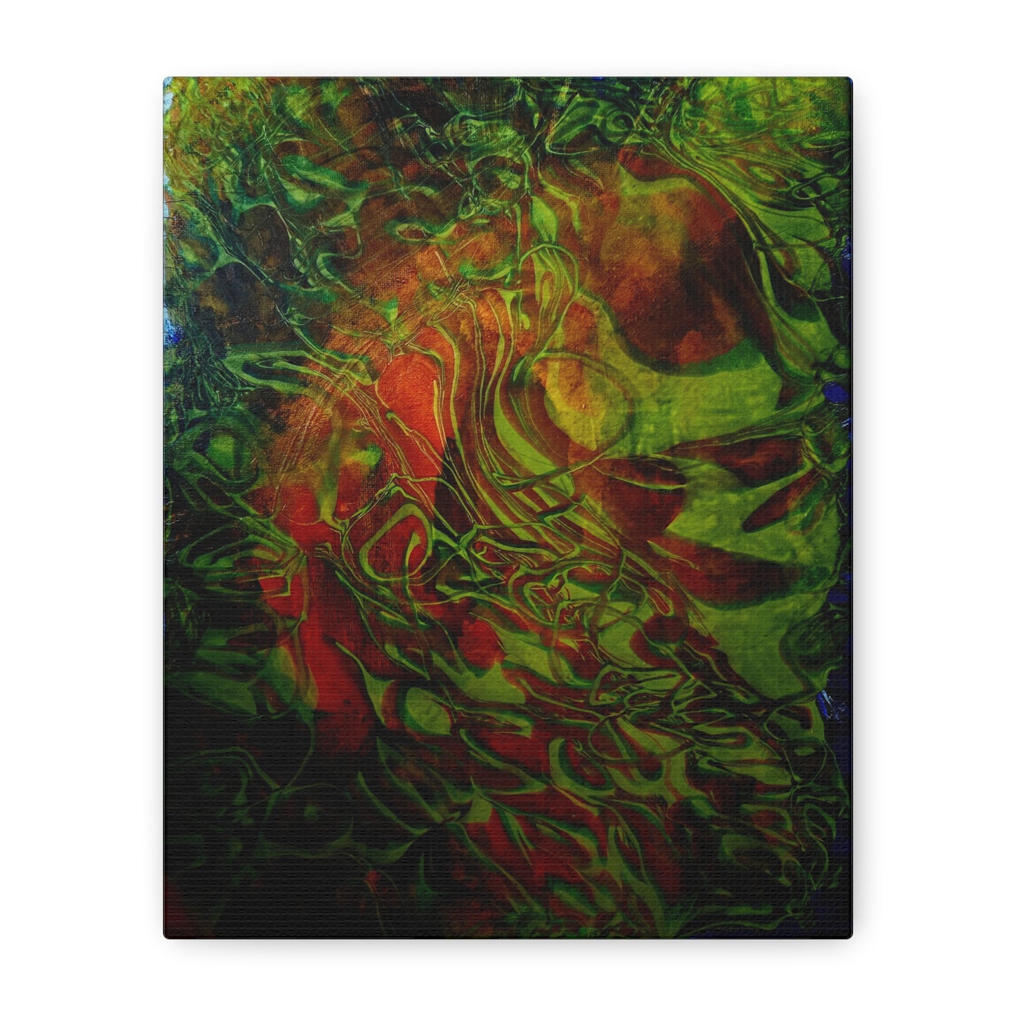 Abstract Green & Red Fluid Art Canvas Print