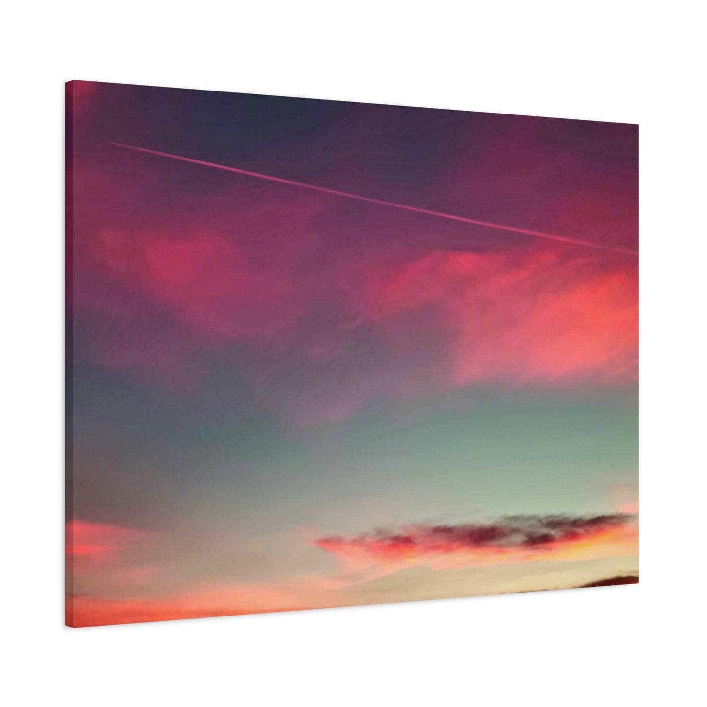 pink sky at morning - Horizon Matte Canvas Print — Vibrant Pink & Teal Sky Wall Art, Stretched 1.25"