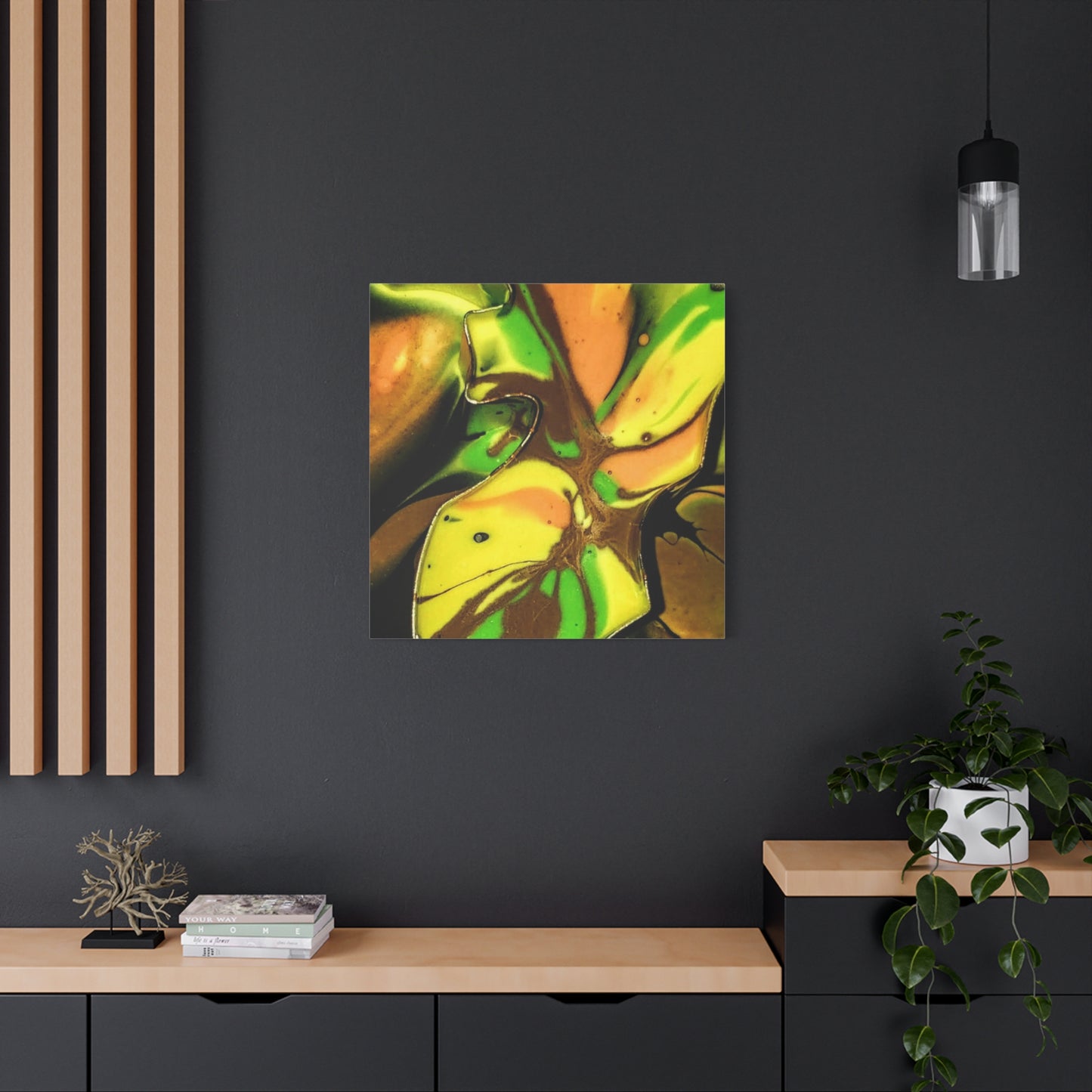 Abstract Green & Gold Fluid Art Matte Canvas Print (Stretched)