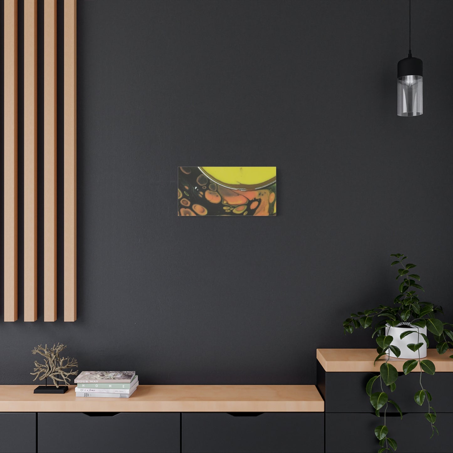 Abstract Fluid Art Canvas Print — Yellow & Black Cell Pour