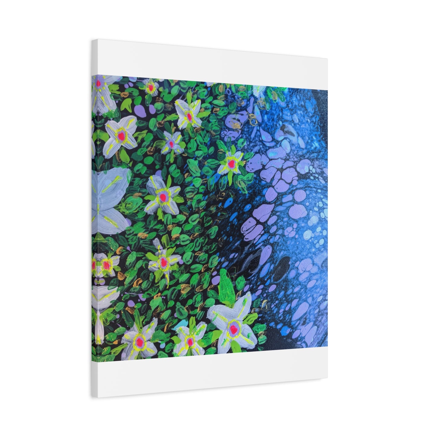 Floetrol&Flowers -  Reef Matte Canvas Wall Art — Blue & Green Abstract Flower Painting