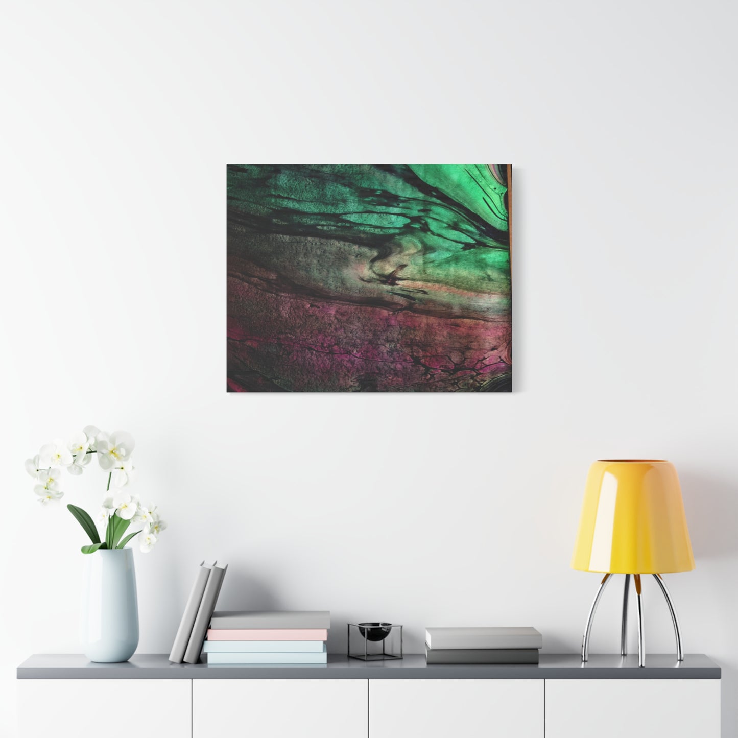 flame tempered pour - Abstract Teal & Magenta Canvas Wall Art — Matte Stretched 1.25"