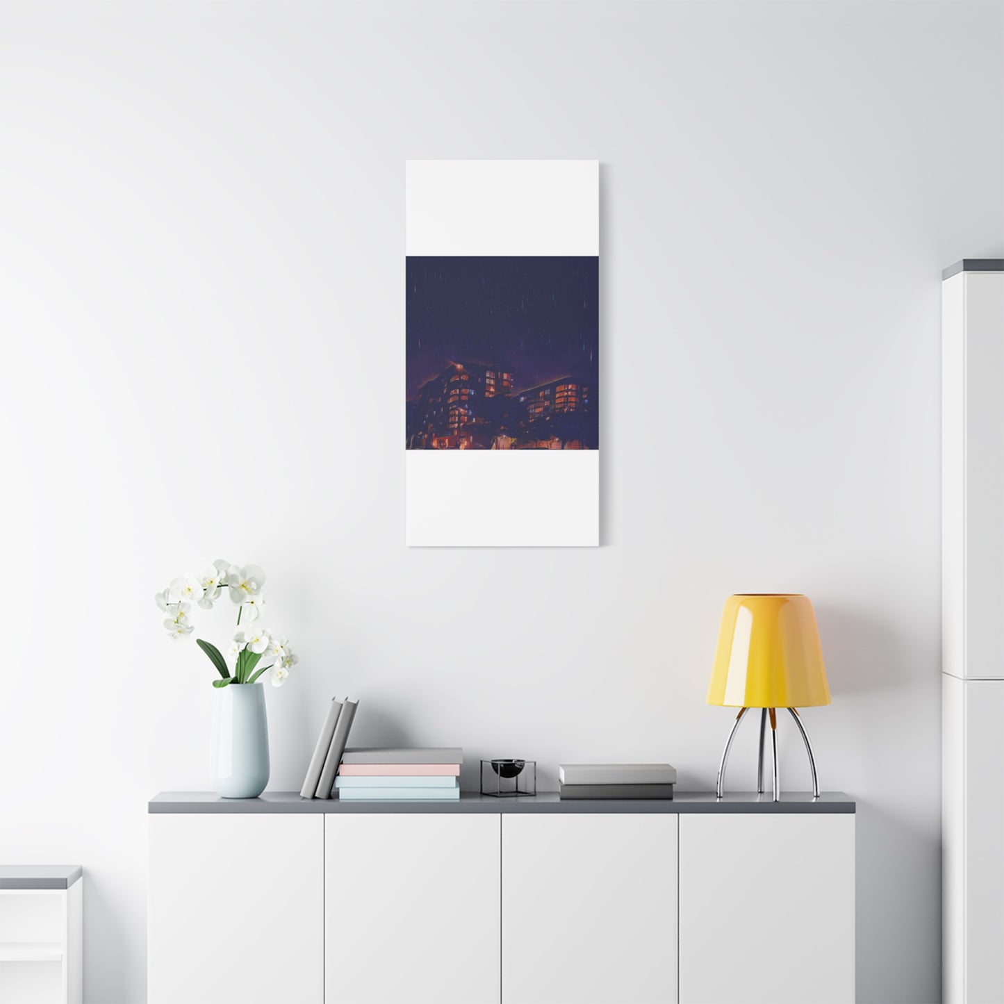 Neon Percipitation @ night - Canvas Print — Moody Urban Wall Art