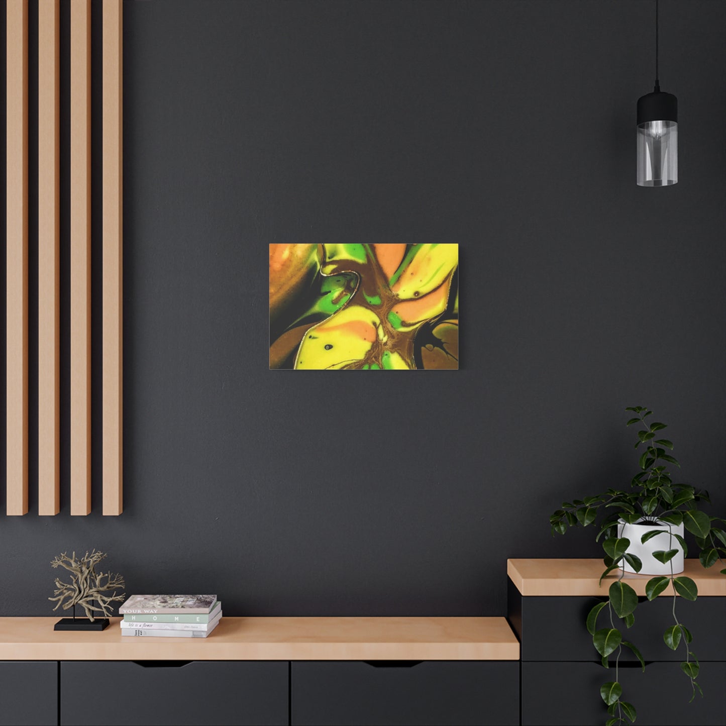 Abstract Green & Gold Fluid Art Matte Canvas Print (Stretched)
