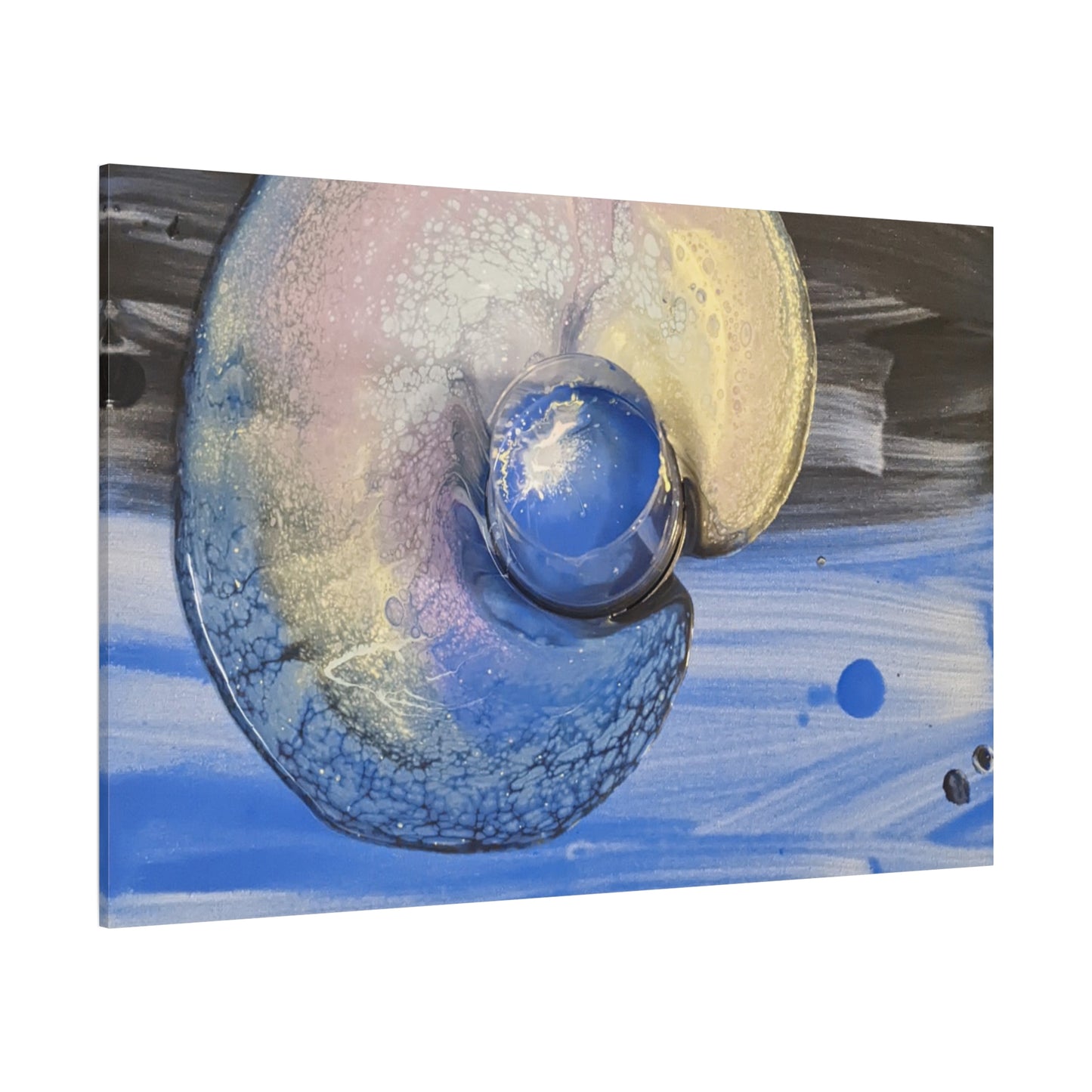 the nautilus - Abstract Blue Spiral Matte Canvas Art - Nautical Coastal Wall Decor