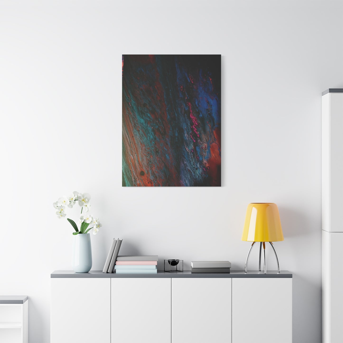 Abstract Fluid Art Canvas Wall Art - Jupiter pour — Vibrant Ocean Night Matte Stretched Canvas