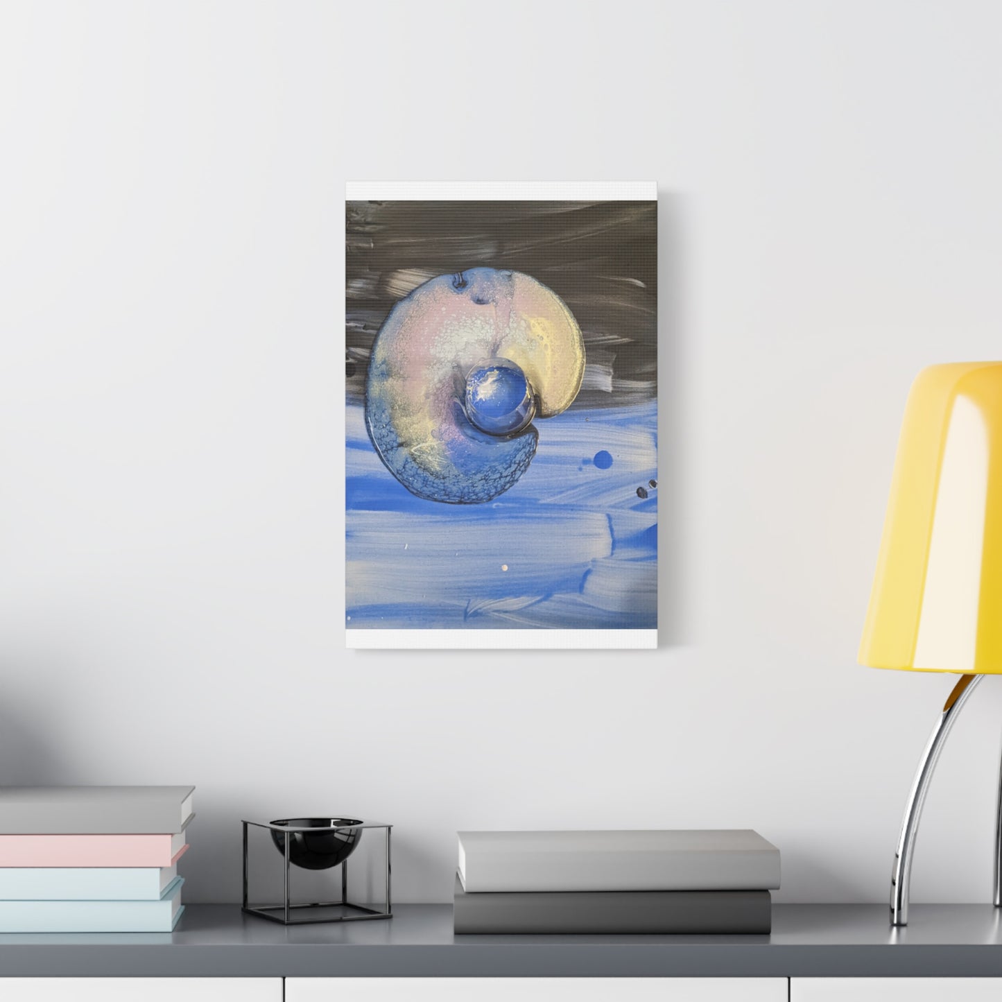 the nautilus - Abstract Blue Spiral Matte Canvas Art - Nautical Coastal Wall Decor