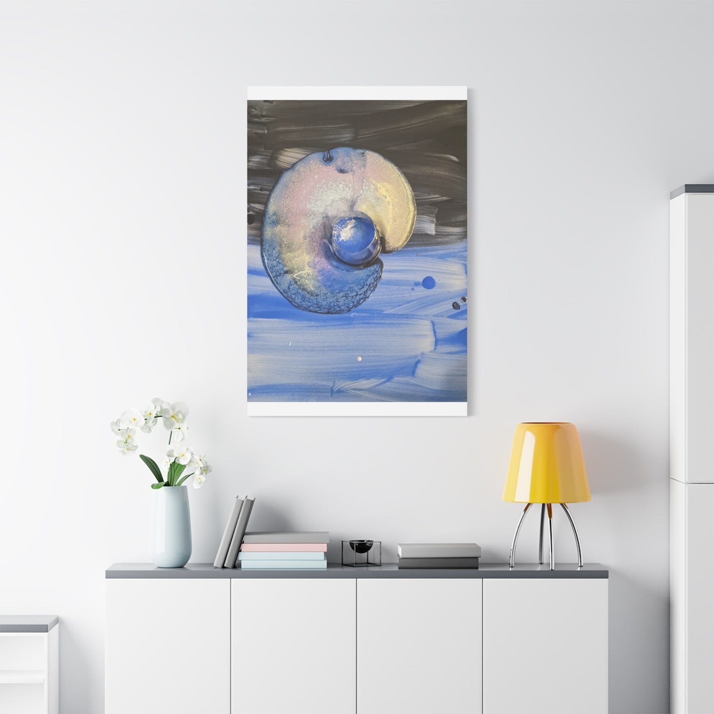 the nautilus - Abstract Blue Spiral Matte Canvas Art - Nautical Coastal Wall Decor
