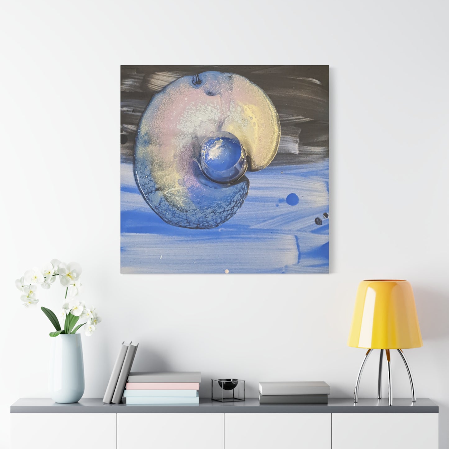 the nautilus - Abstract Blue Spiral Matte Canvas Art - Nautical Coastal Wall Decor