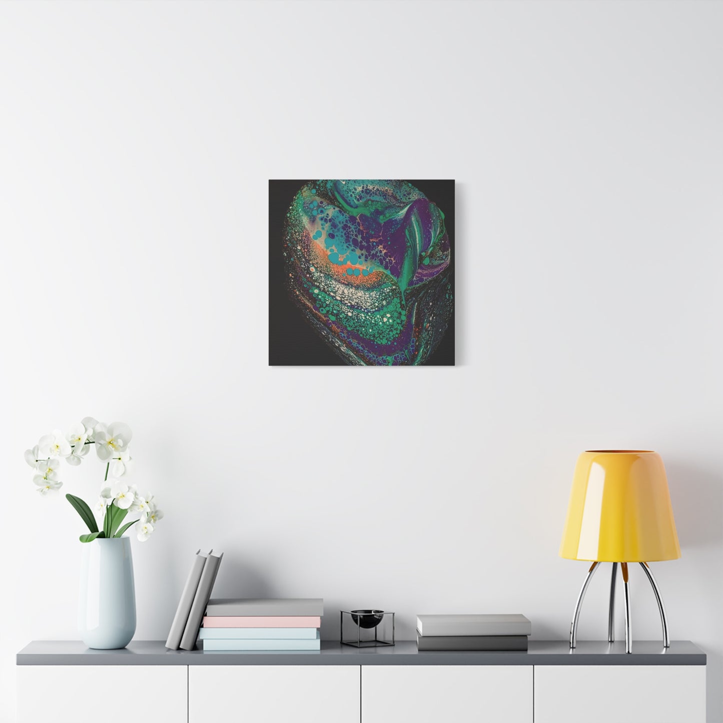 Abstract Fluid Art Canvas Print — Teal, Purple & Gold Swirl Matte Stretched Wall Art