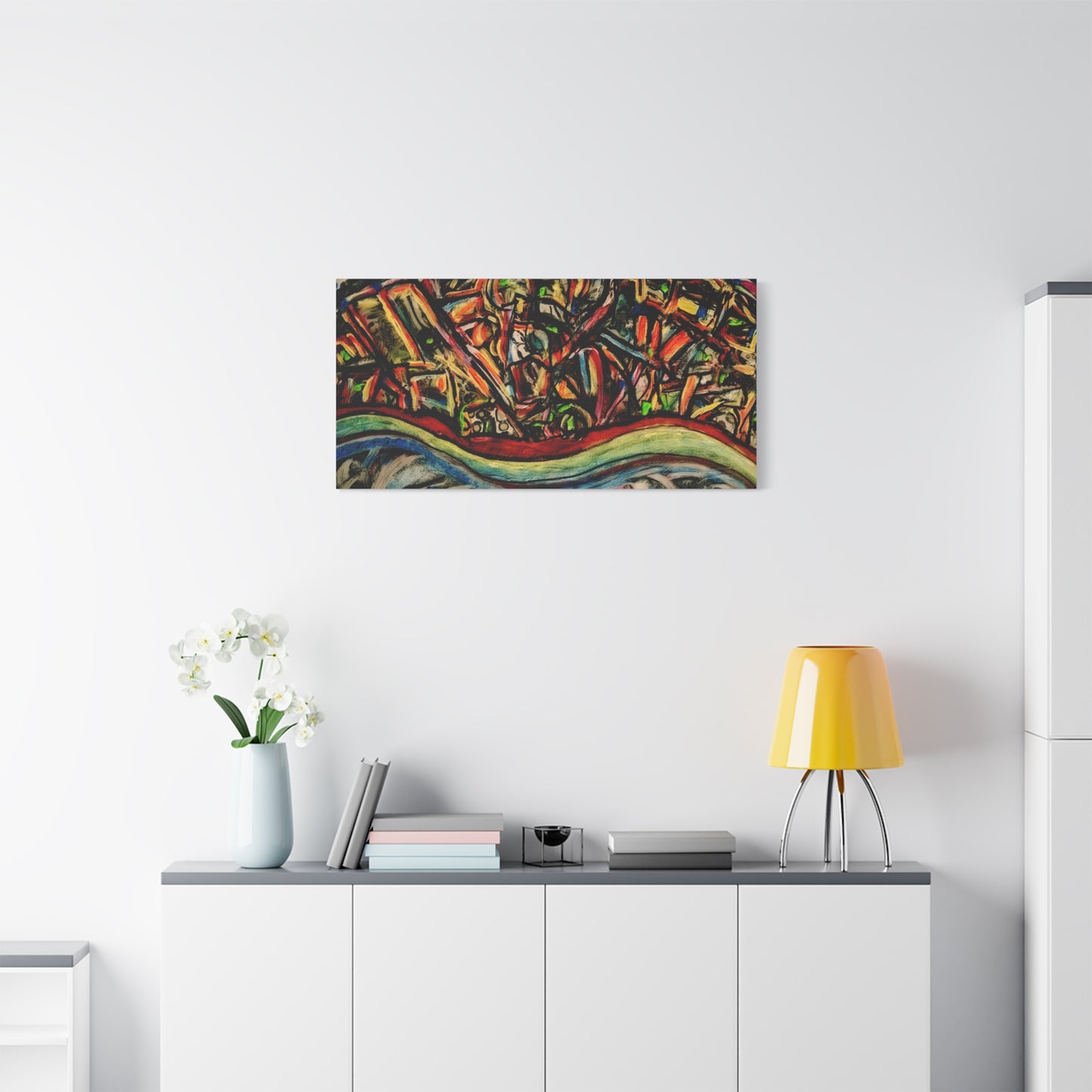 Acrylic_inequalities - Abstract Coastal Cityscape Canvas — Vibrant Ocean Wave Wall Art