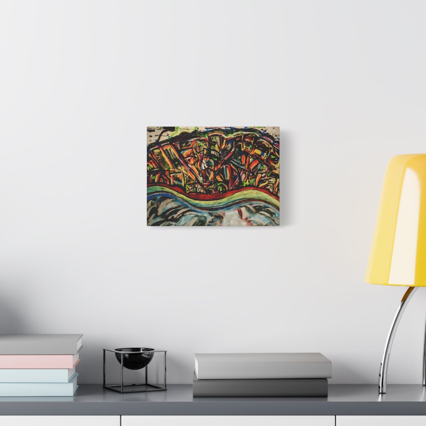 Acrylic_inequalities - Abstract Coastal Cityscape Canvas — Vibrant Ocean Wave Wall Art