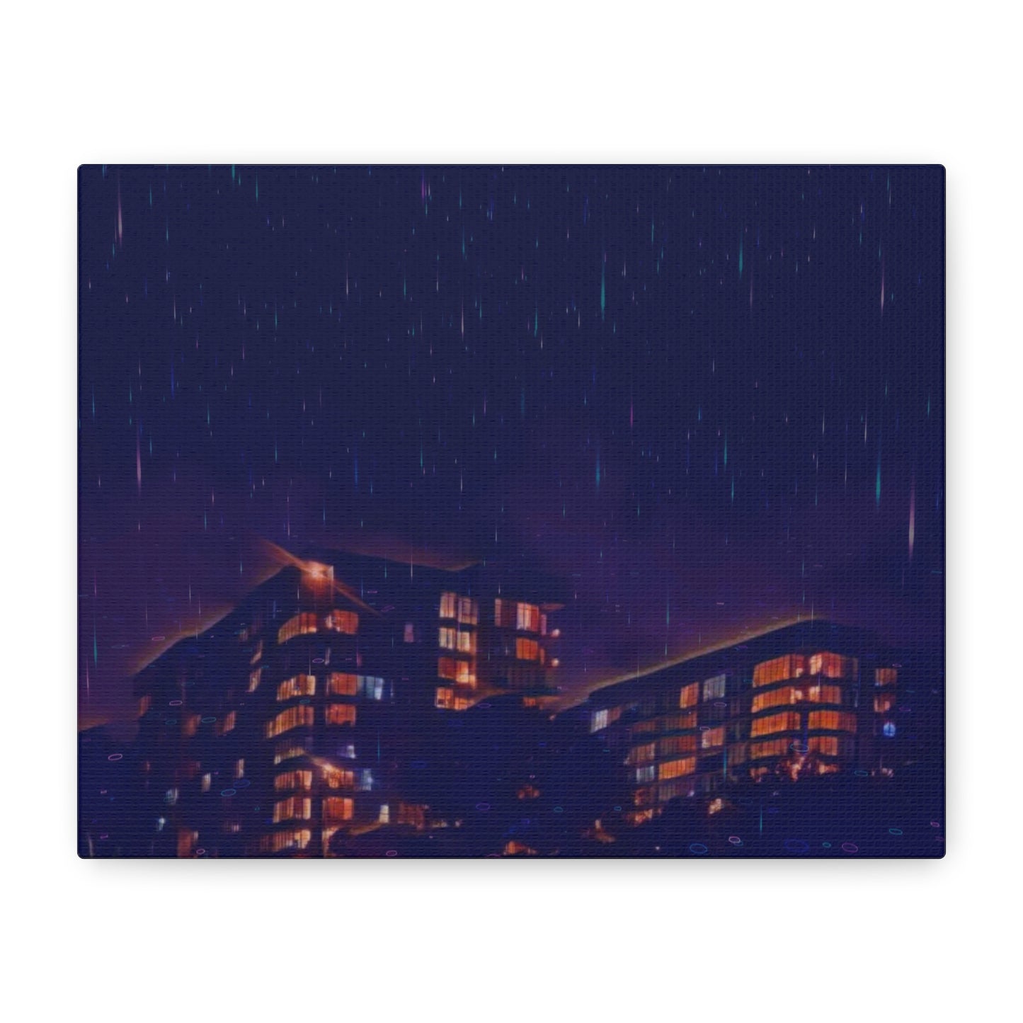 Neon Percipitation @ night - Canvas Print — Moody Urban Wall Art