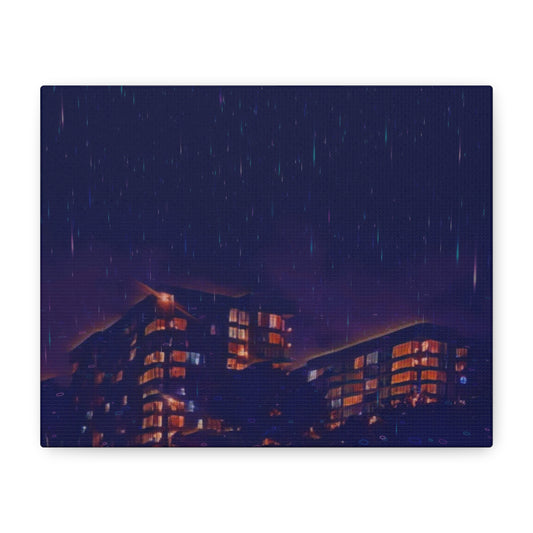 Neon Percipitation @ night - Canvas Print — Moody Urban Wall Art