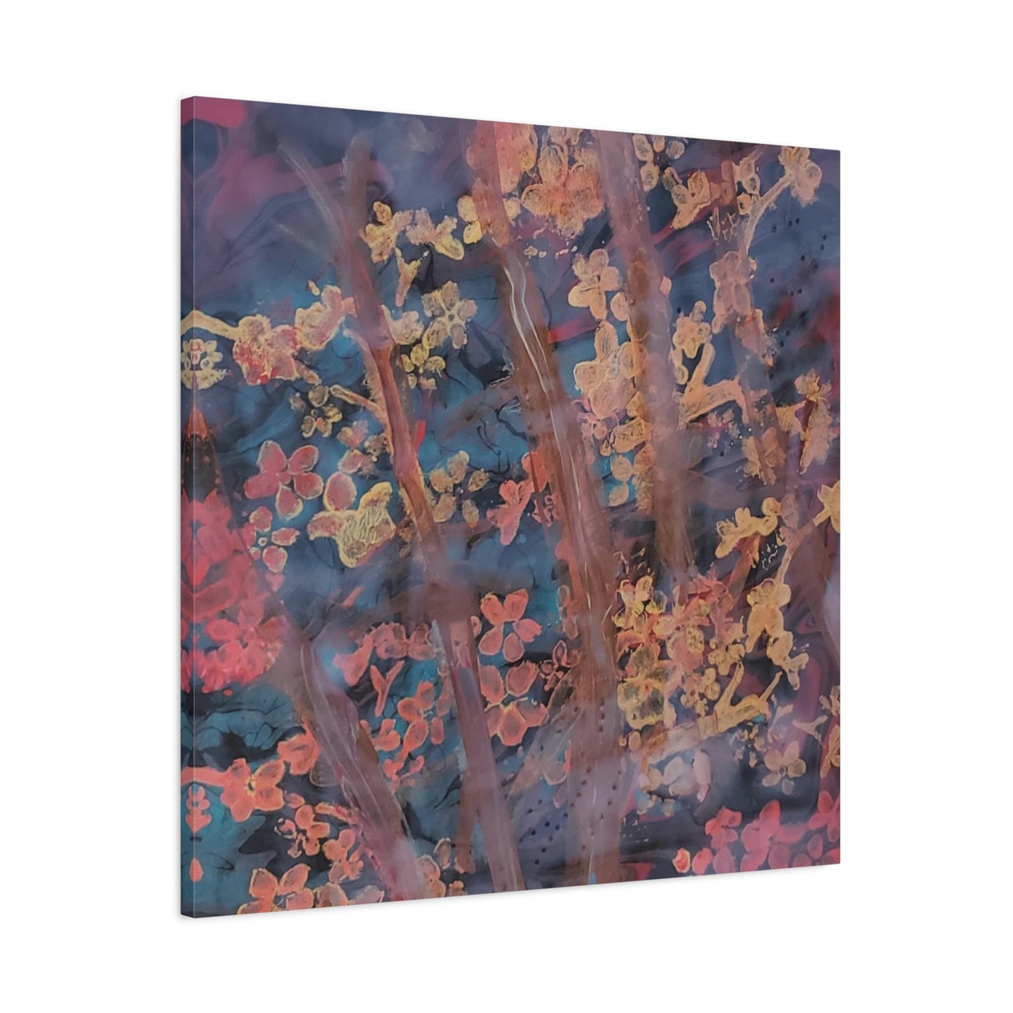 Abstract Floral Canvas Print — Moody Pink & Blue Stretched Wall Art