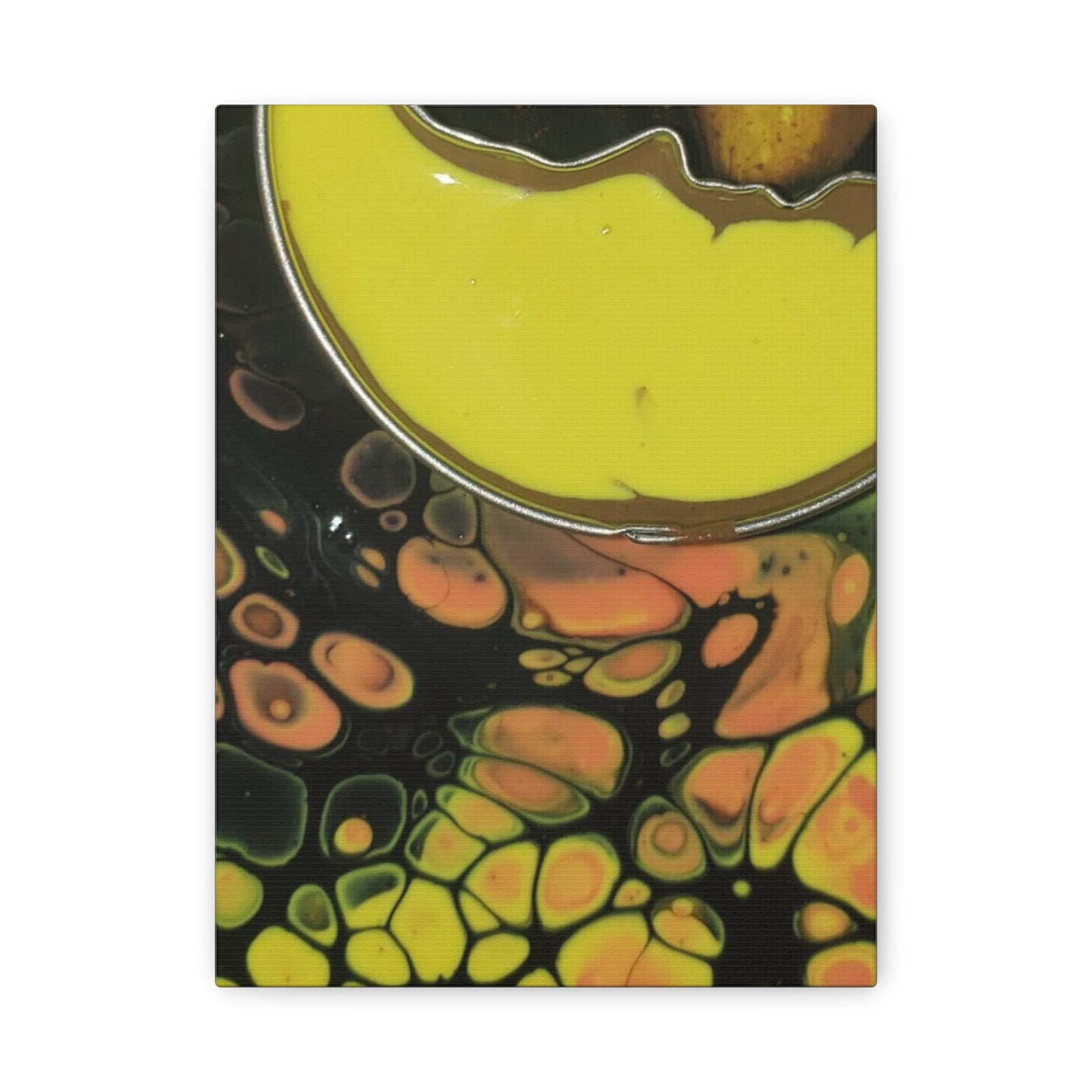 Abstract Fluid Art Canvas Print — Yellow & Black Cell Pour