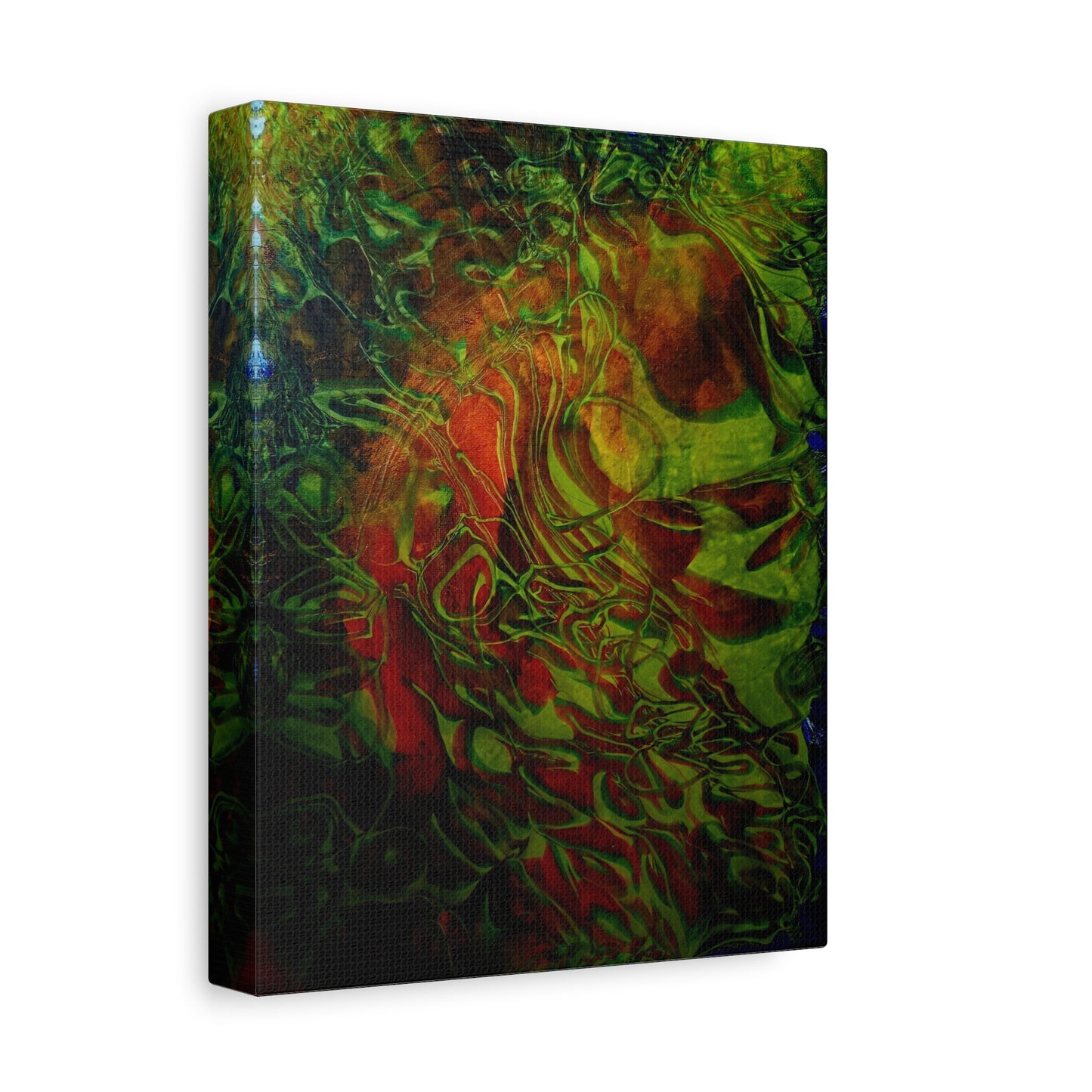Abstract Green & Red Fluid Art Canvas Print