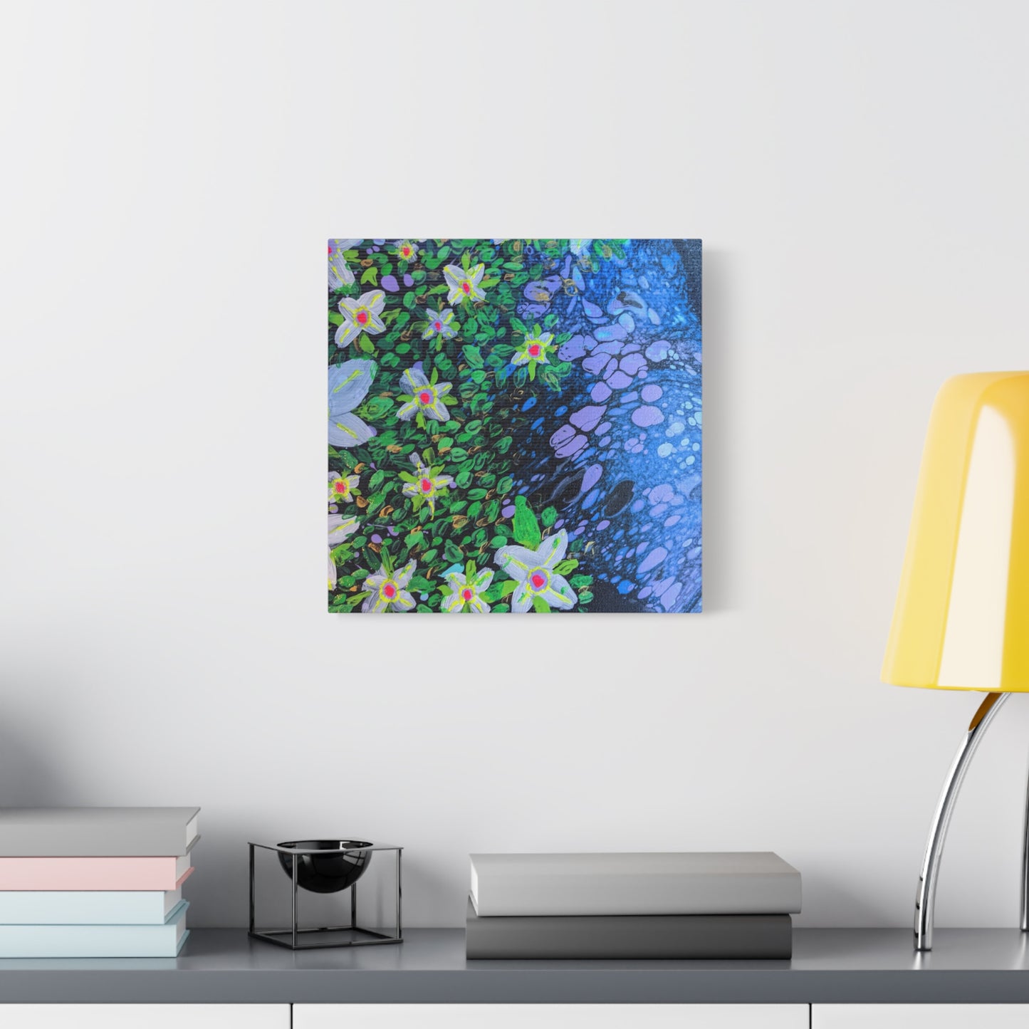 Floetrol&Flowers -  Reef Matte Canvas Wall Art — Blue & Green Abstract Flower Painting
