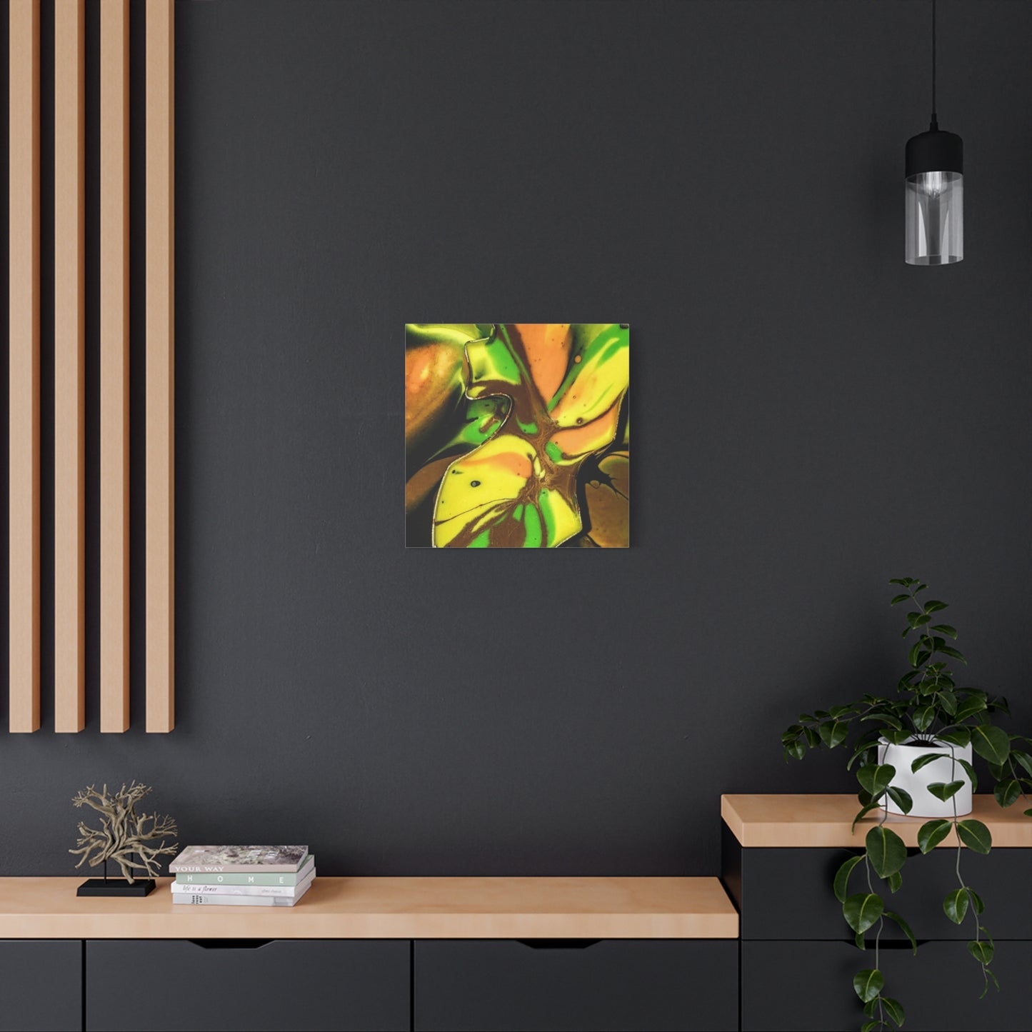 Abstract Green & Gold Fluid Art Matte Canvas Print (Stretched)