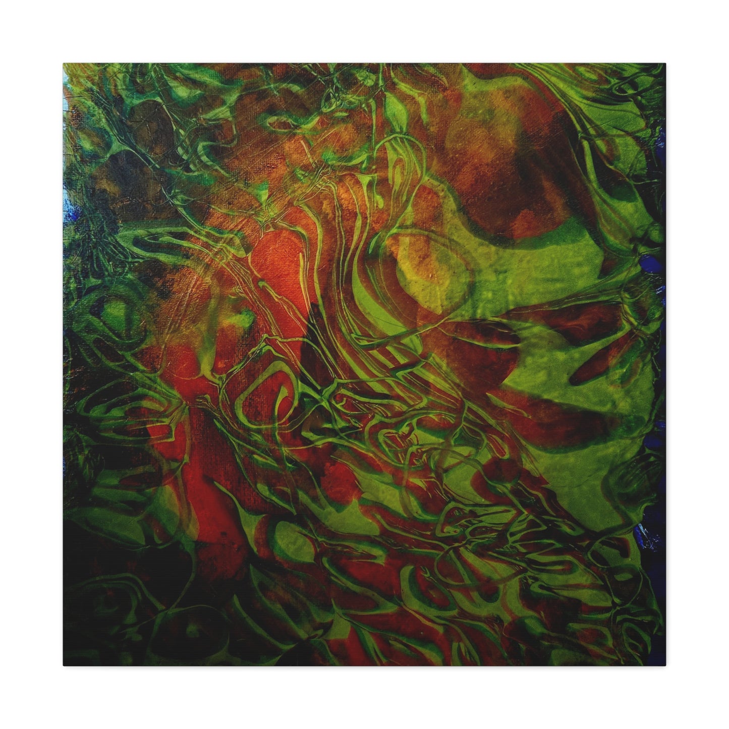 Abstract Green & Red Fluid Art Canvas Print