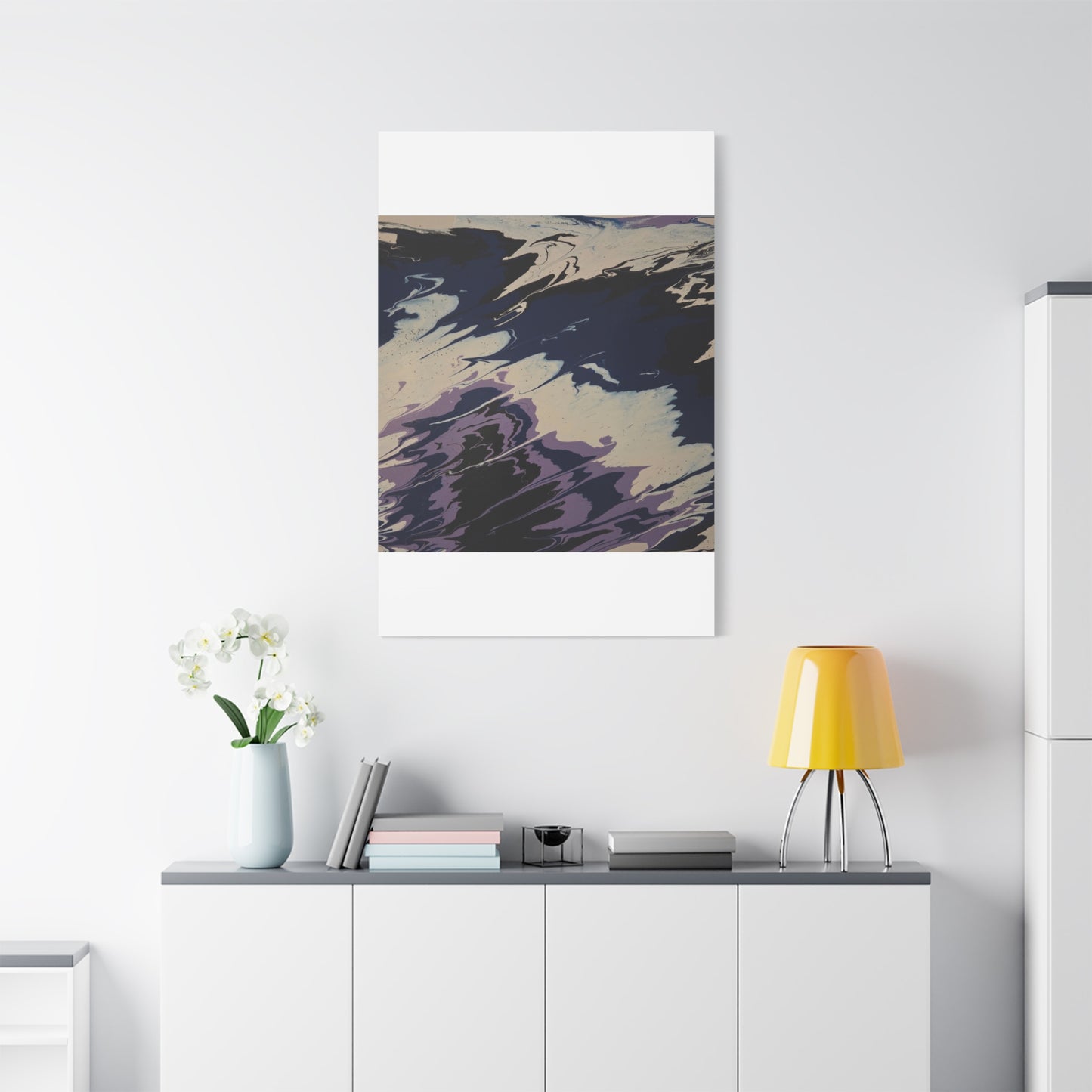 Abstract Navy & Lavender Wave Matte Stretched Canvas (1.25")