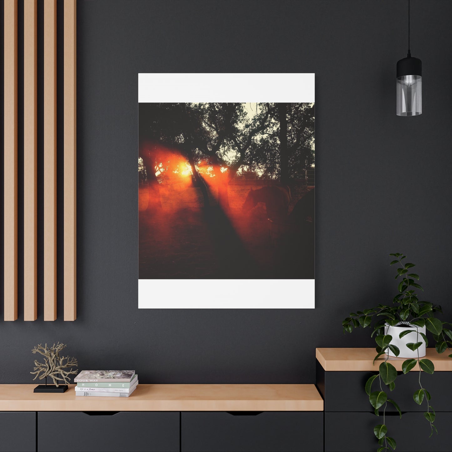 Sunset Forest Matte Canvas Wall Art — Dramatic Orange Light Photography