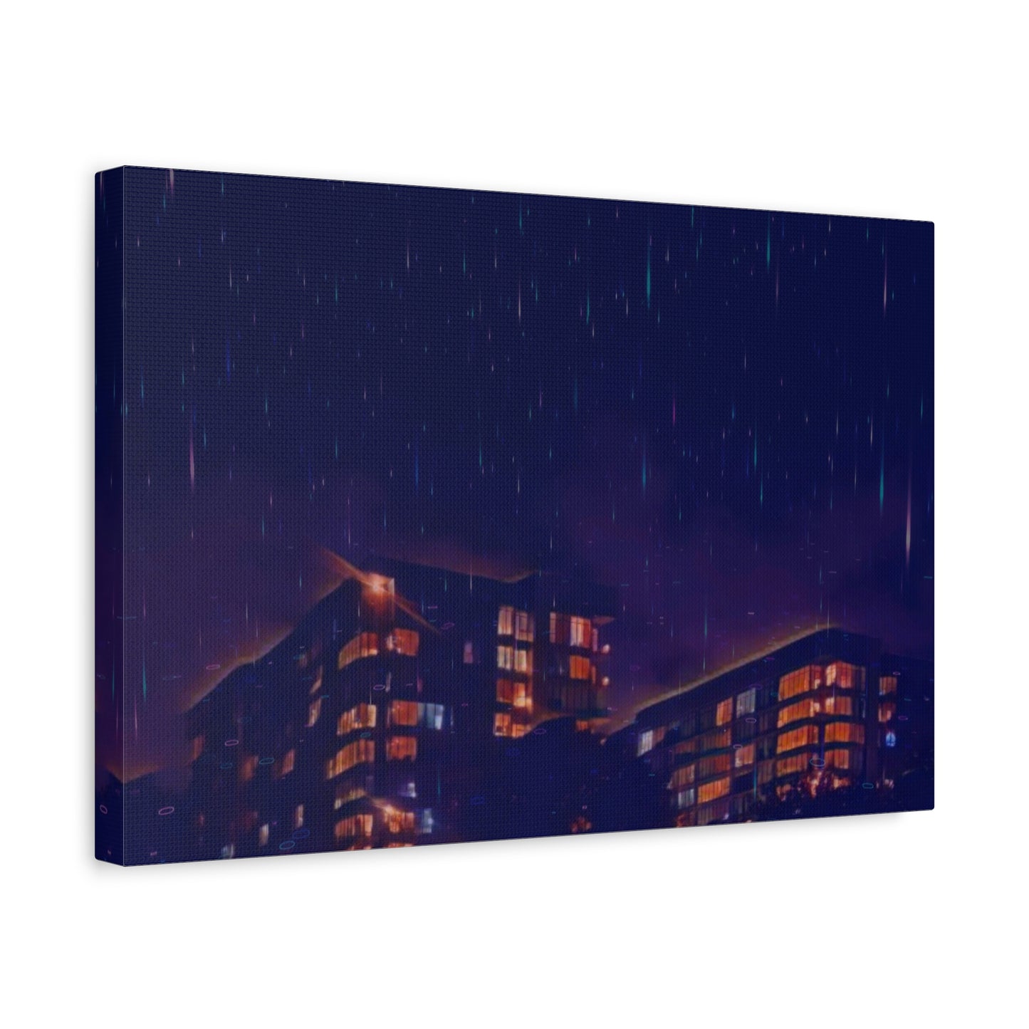 Neon Percipitation @ night - Canvas Print — Moody Urban Wall Art