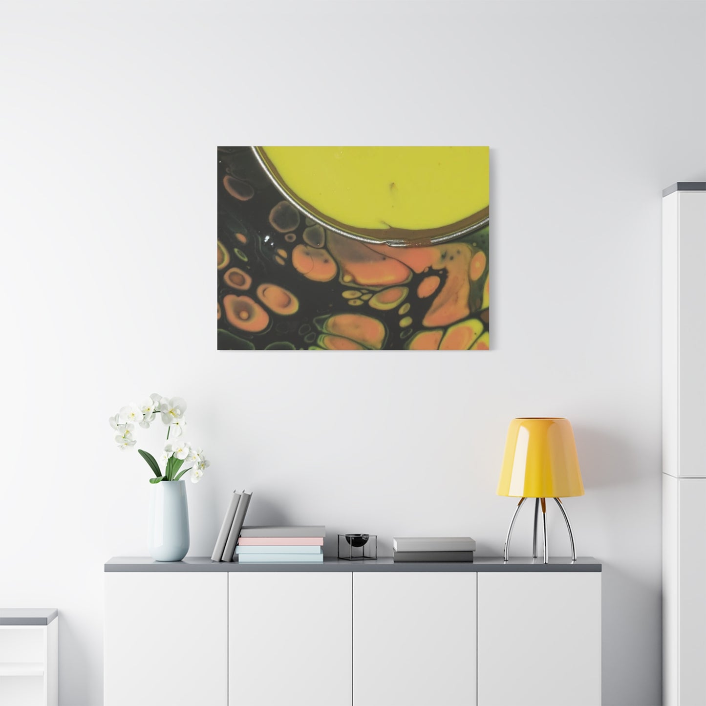Abstract Fluid Art Canvas Print — Yellow & Black Cell Pour