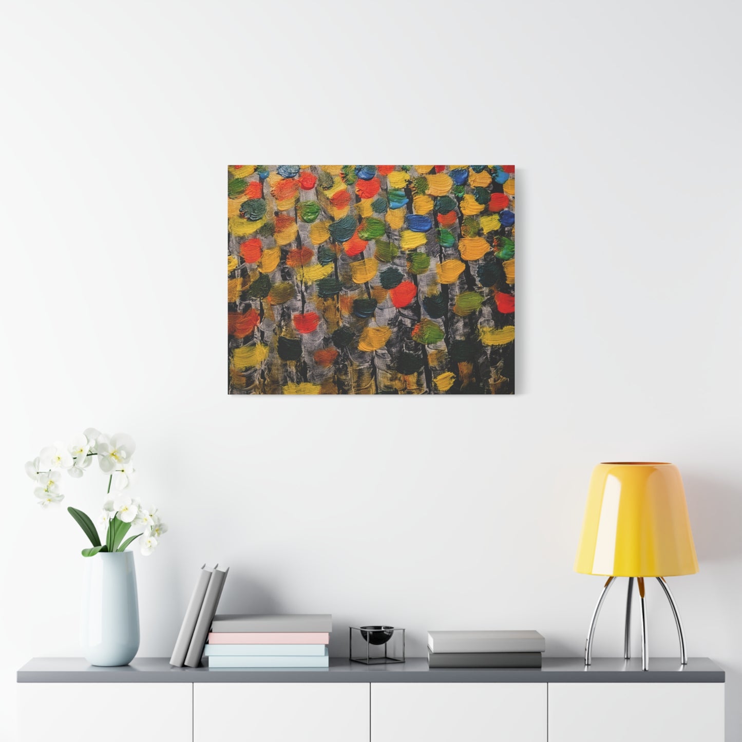 birch trees with color strokes - Abstract Color Bloom Matte Canvas Wall Art — Stretched 1.25"