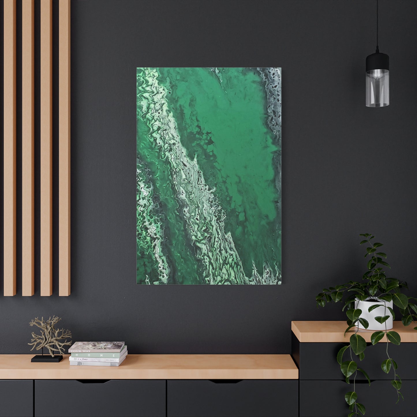 Emerald Wave Abstract Canvas Print — Matte Stretched Wall Art