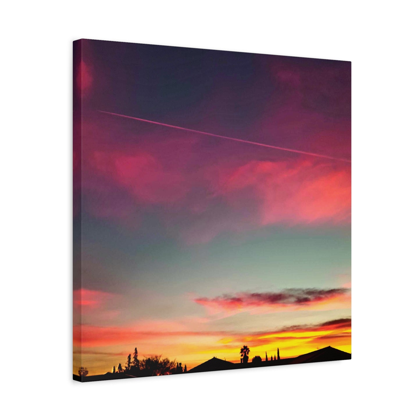 pink sky at morning - Horizon Matte Canvas Print — Vibrant Pink & Teal Sky Wall Art, Stretched 1.25"