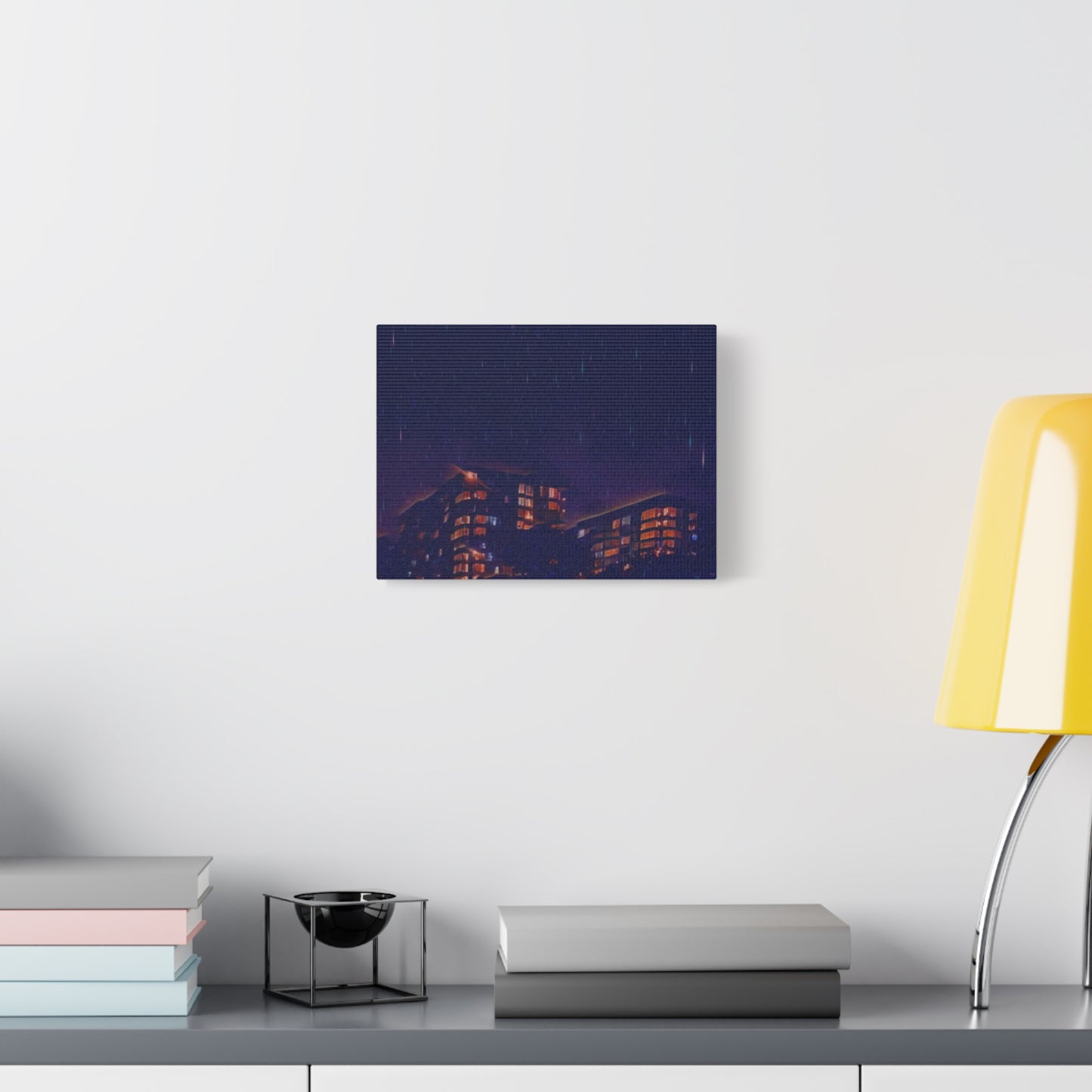 Neon Percipitation @ night - Canvas Print — Moody Urban Wall Art