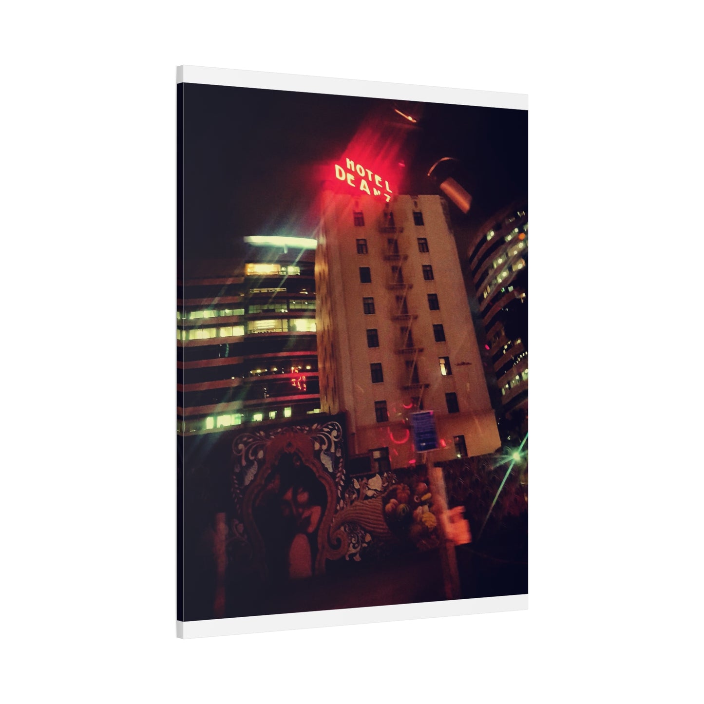 Hotel DeAnza - City Nightscape Canvas Print — Urban Street Art Building Matte Stretched 1.25"