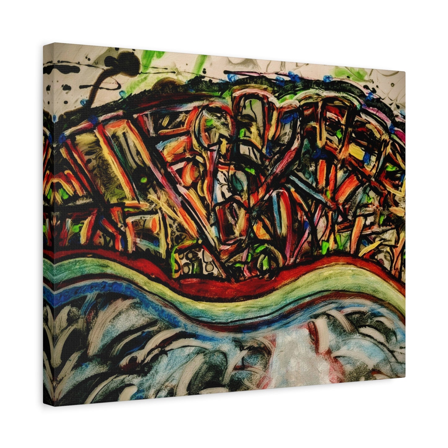 Acrylic_inequalities - Abstract Coastal Cityscape Canvas — Vibrant Ocean Wave Wall Art