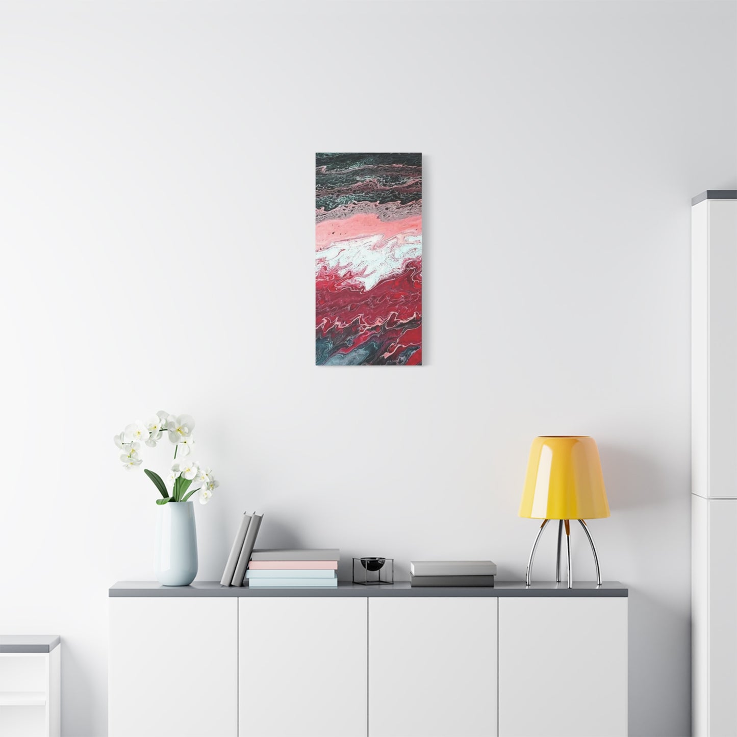 Abstract Pink & Red Fluid Art Canvas — Matte Stretched Wall Art