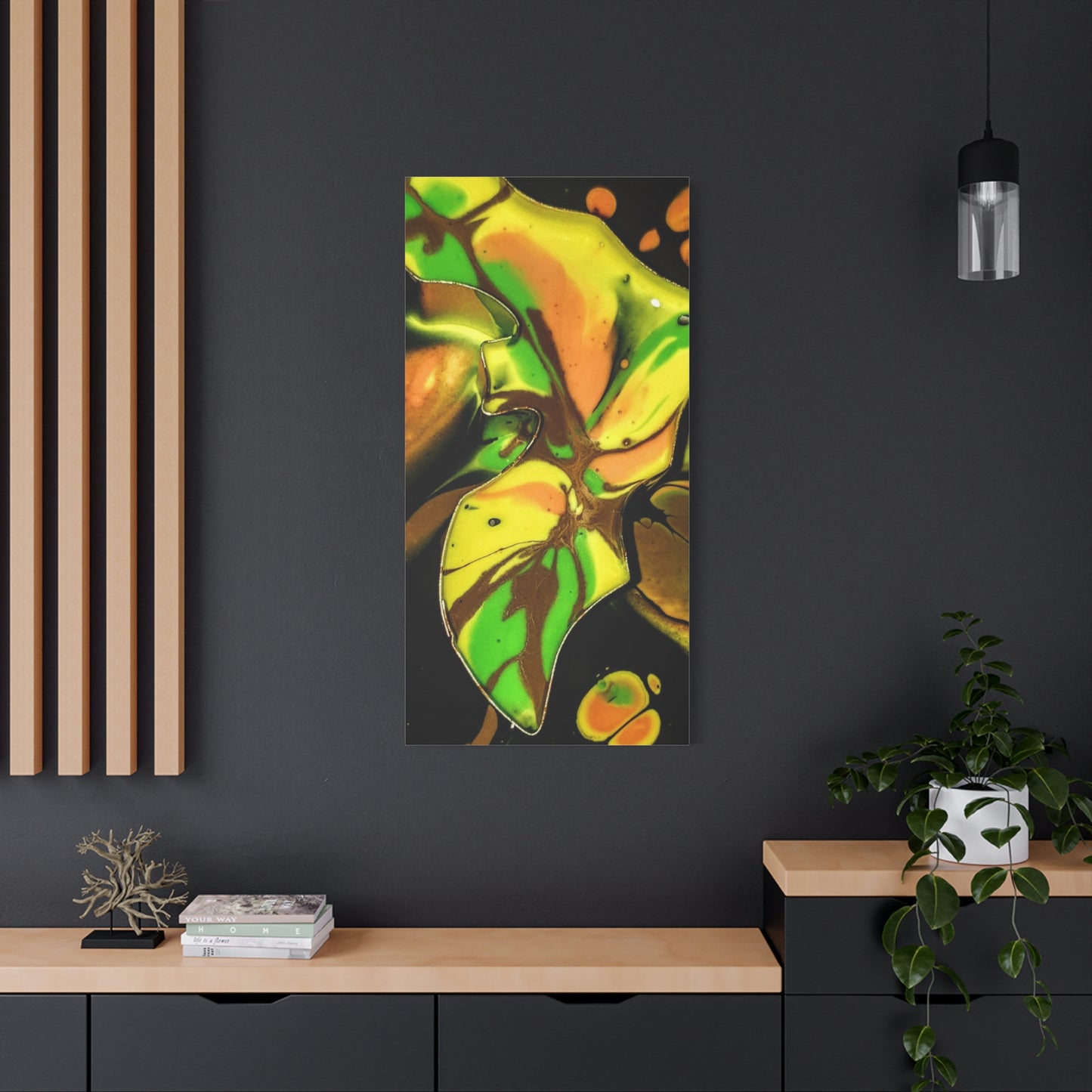 Abstract Green & Gold Fluid Art Matte Canvas Print (Stretched)